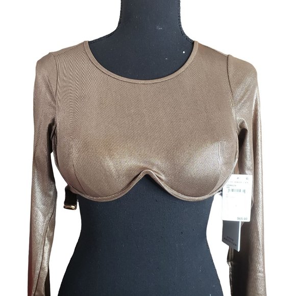 2/$35- Good American Mocha Foil Crop Top Women Size 0 - Picture 1 of 13